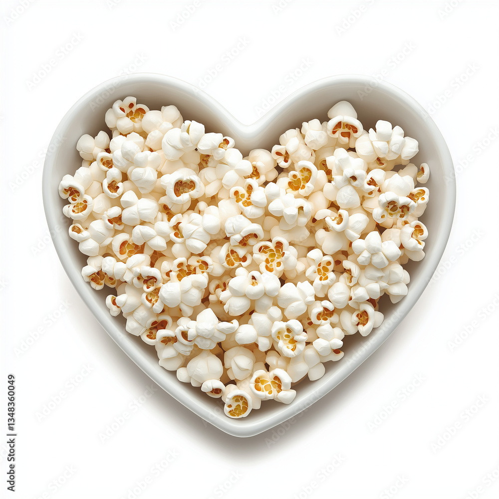 A heart-shaped bowl filled with white popcorn. The image is likely suitable for beauty or skincare content due to the white background A heart-shaped bowl filled with white popcorn. The image is likely suitable for beauty or skincare content due to the white background