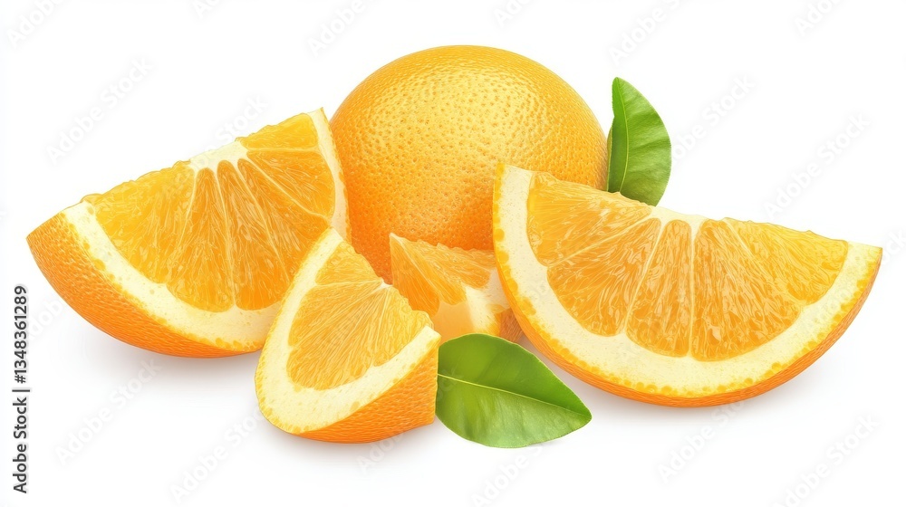 Fototapeta premium Fresh Citrus Slices with Green Leaves for Natural Acne Serum Promotion