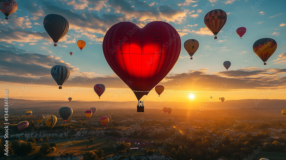 Fototapeta premium Air Heart Neon Festival Hot Balloon Red Bright Suspend