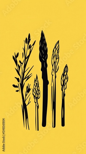 Elegant Asparagus Silhouette Art Print - Exquisite Black and Yellow Design