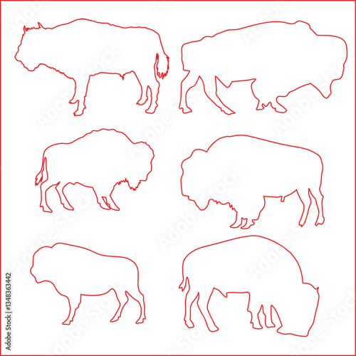 The bison should have a strong, muscular build with a broad chest, shaggy mane, and curved horns