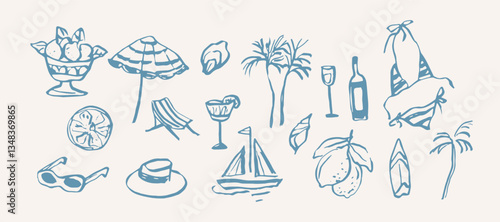 Hand drawn retro coastal summer vacation collection
