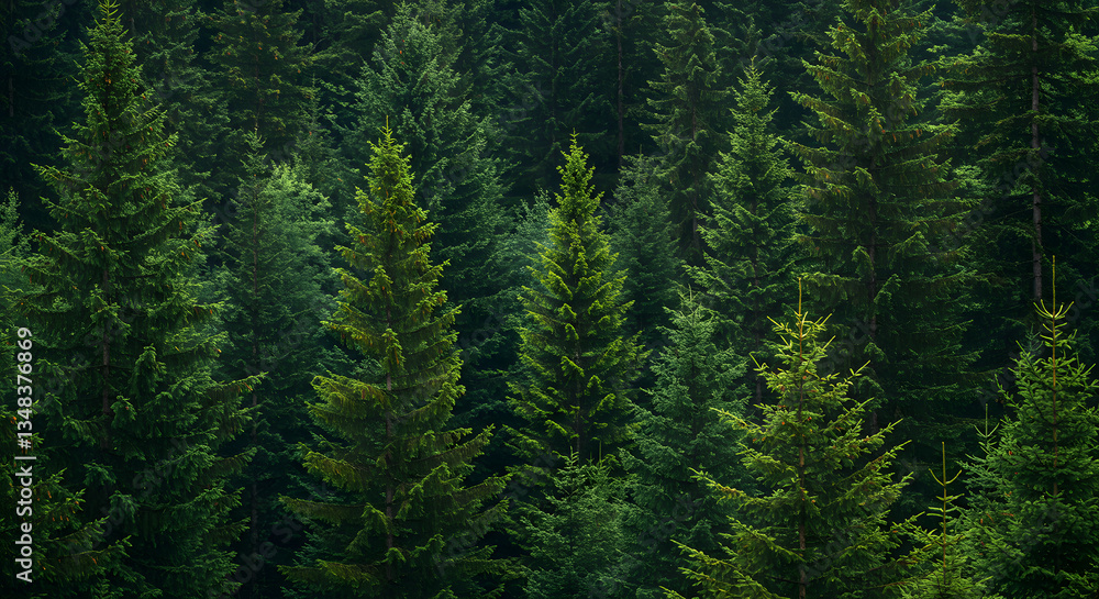 Obraz premium Emerald Canopy: Dense Coniferous Forest Texture