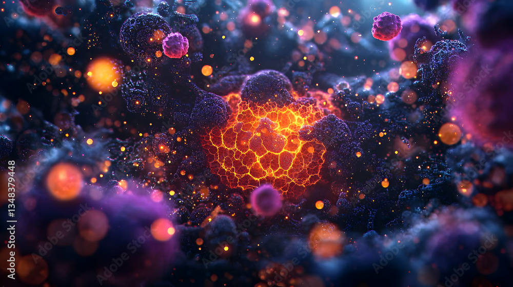 Abstract Microscopic Cells Glowing Explosion Abstract Microscopic Cells Glowing Explosion
