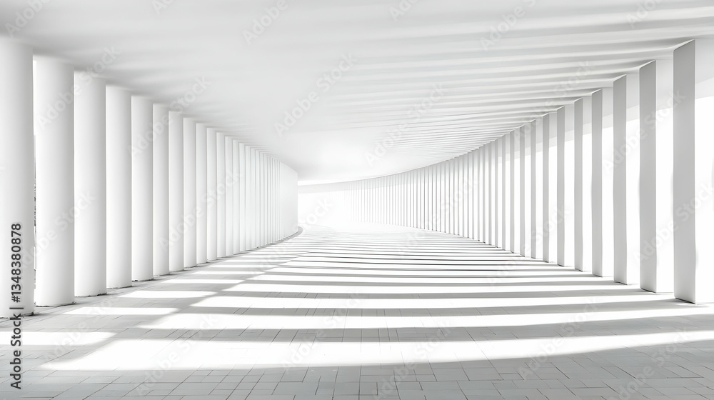Fototapeta premium White Architectural Corridor With Columns And Shadows