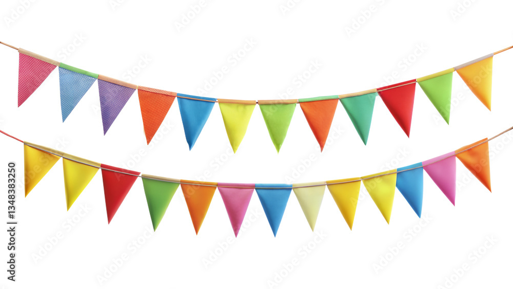 Obraz premium Decorative colorful party bunting isolated on transparent background. Png