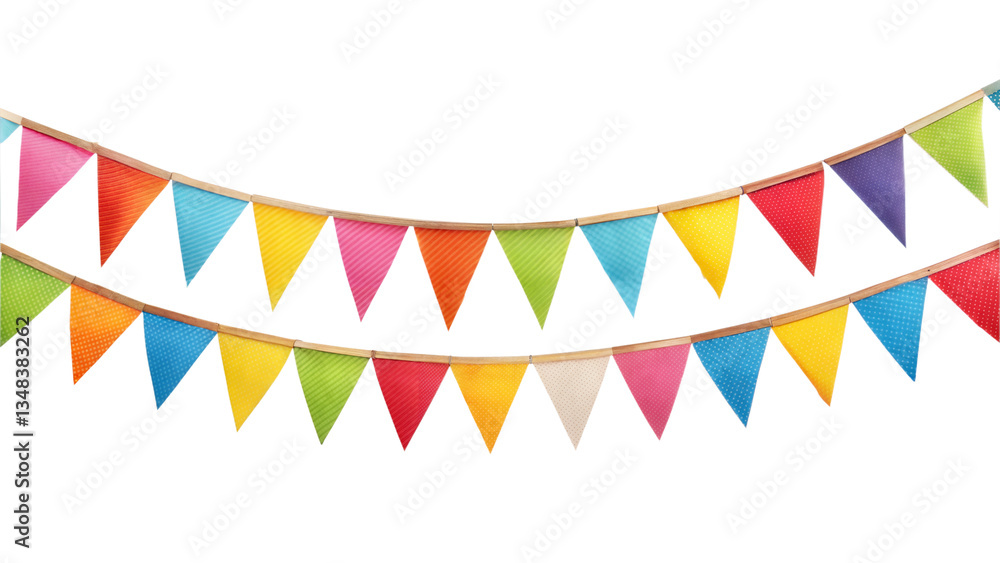 Fototapeta premium Decorative colorful party bunting isolated on transparent background. Png