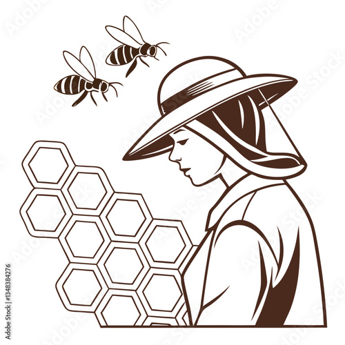 Beekeeper illustration, vector clipart for honey production, sustainable farming, and eco-branding