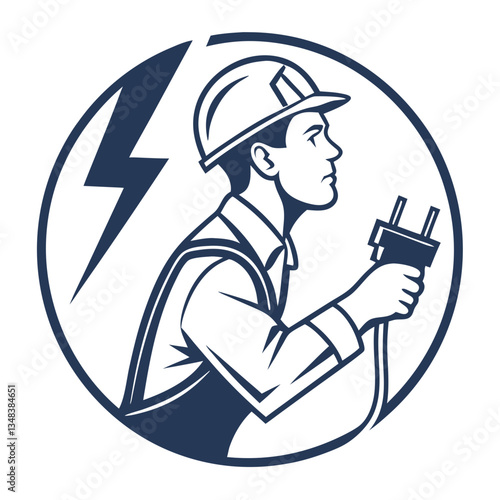 Electrician with Plug Illustration for Electrical Services and Industry

