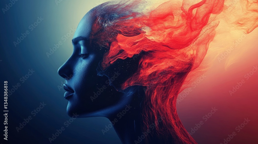 Woman Silhouette with Flowing Red and Orange Light Energy Concept Woman Silhouette with Flowing Red and Orange Light Energy Concept