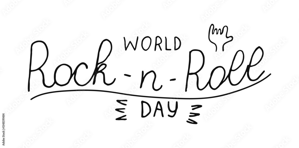 World Rock-n-roll day line handwritten words isolated on white background. Hand drawn Calligraphy lettering. Text Rock n roll banner poster card. World Rock-n-roll day line handwritten words isolated on white background. Hand drawn Calligraphy lettering. Text Rock n roll banner poster card.