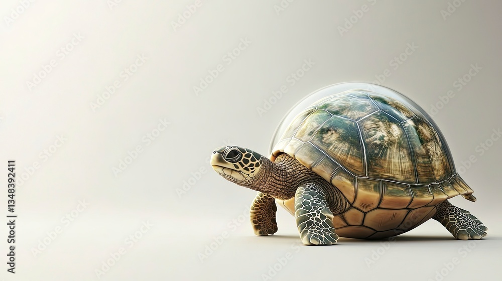 Obraz premium Walking Sea Turtle with a Globe Shell in a Studio Setting