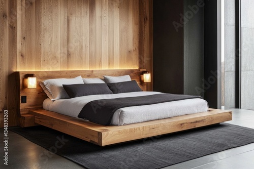 Wallpaper Mural Modern Oak Platform Bed in Contemporary Bedroom Torontodigital.ca