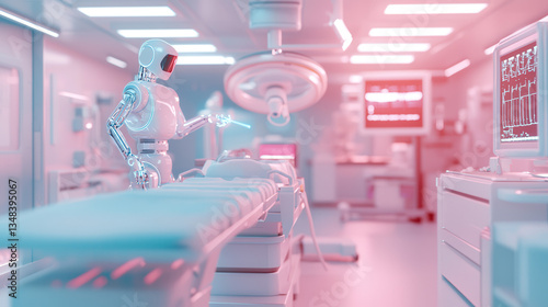 Wallpaper Mural futuristic operating room with robot performing surgery, surrounded by advanced medical equipment and glowing pink lights Torontodigital.ca