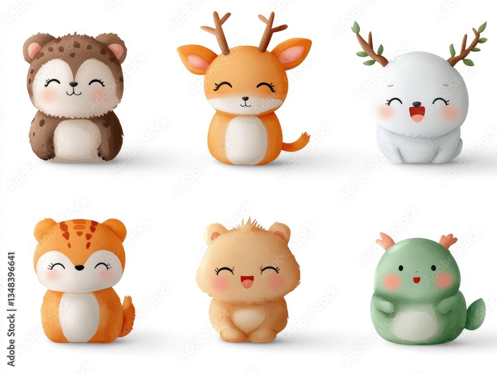 Naklejka premium Cute animal illustrations, various poses, white background