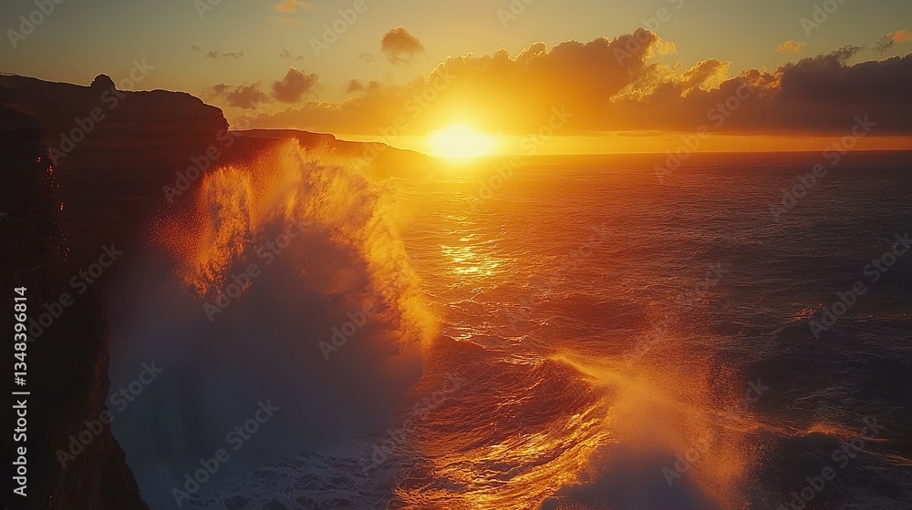 High-energy wave crashing on a rocky coast at golden hour, scenic ocean vista - High-energy wave crashing on a rocky coast at golden hour, scenic ocean vista -