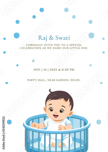 cute baby boy cradle ceremony or naming ceremony invitation template indian traditional