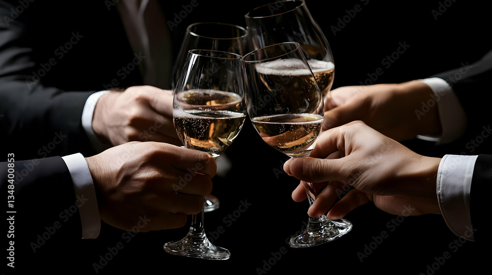 Businessmen Toasting Champagne Glasses In Dark Setting