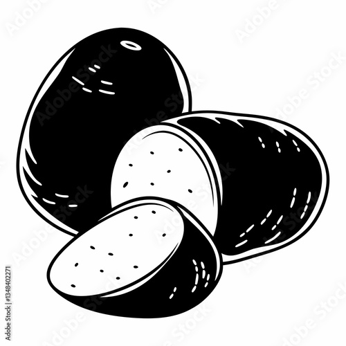 a line art vector illustration of black and white potato icon in white backgrourd