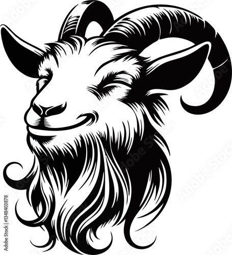 Goat head logo detailed silhouette vector