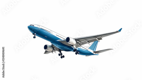 Modern Airplane Taking Off Against White Background