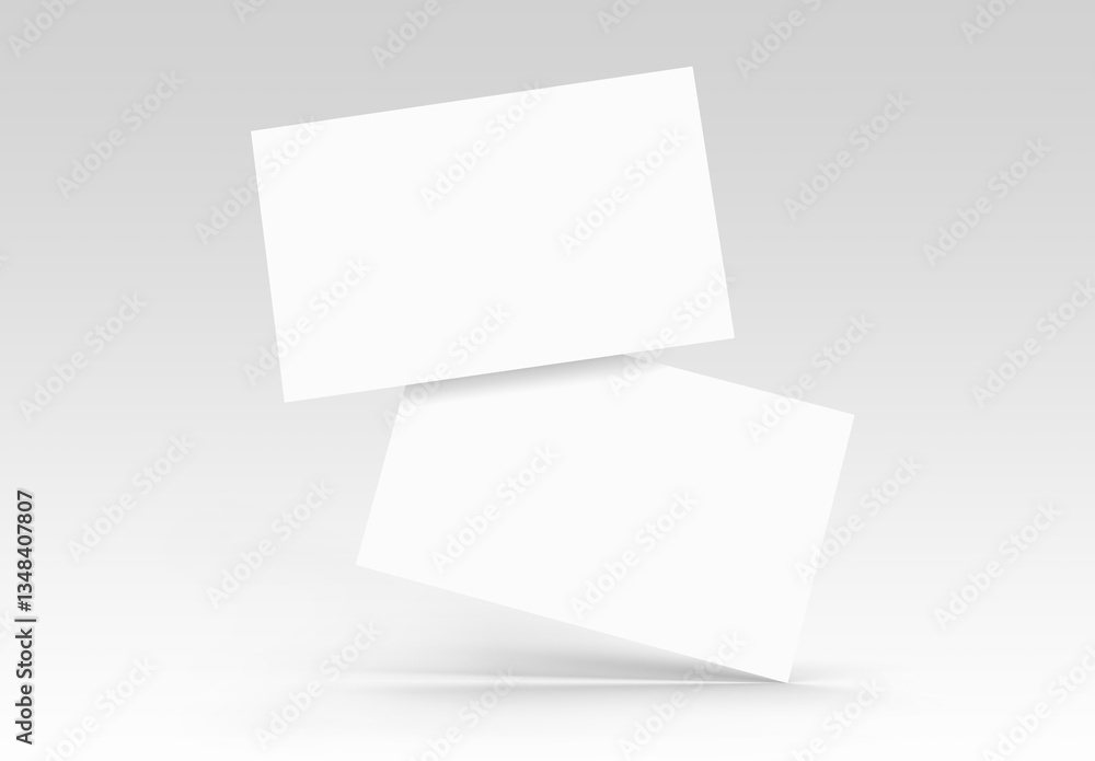 Business card mockup 3d render, copy space concept with two blank name card isolated on gray background, for mock up, front view layout.