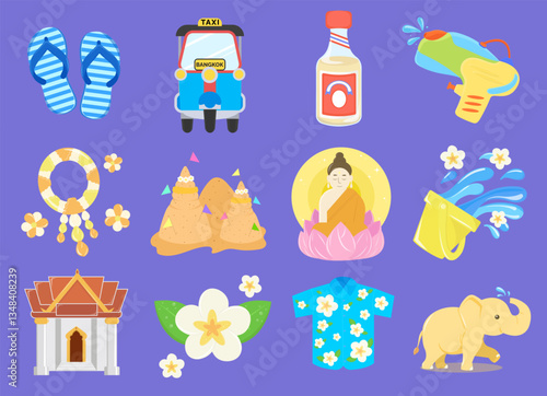 Colorful collection of Songkran festival elements in vector illustration