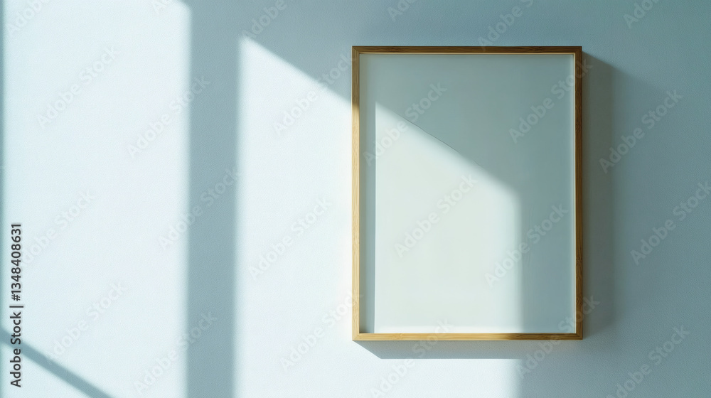 Empty White Frame Mockup on Light Textured Wall with Sunlight and Shadow for Interior Decoration Empty White Frame Mockup on Light Textured Wall with Sunlight and Shadow for Interior Decoration