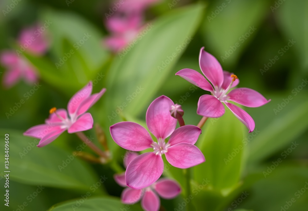 Close-up of Pink Flowers Blooming with Green Leaves Background in Garden Close-up of Pink Flowers Blooming with Green Leaves Background in Garden