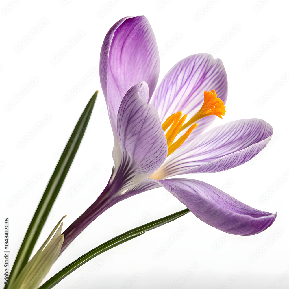 Fototapeta premium Vibrant purple spring crocus flower isolated on white background with copy space
