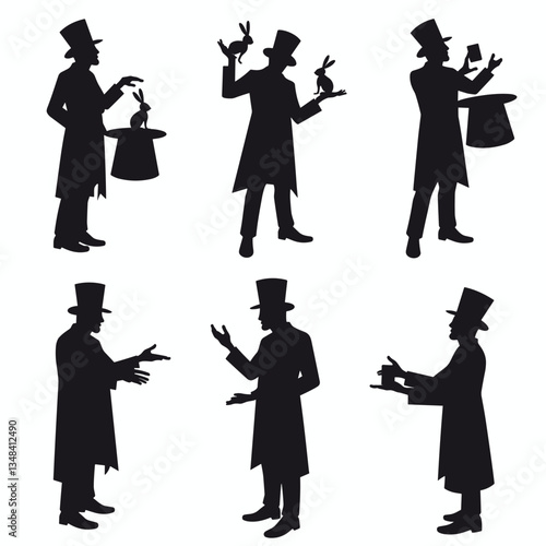 Wallpaper Mural Silhouette of a magician performing illusions with top hats and rabbits, creating a sense of mystery and entertainment. Vintage magic show theme. Torontodigital.ca