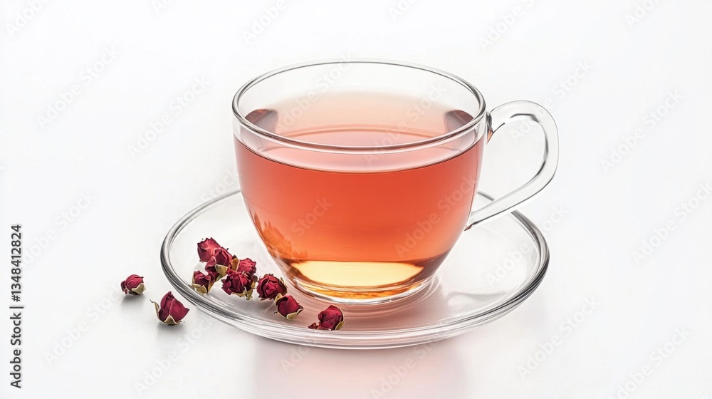 Herbal Tea Infused with Rose Petals in Clear Cup and Saucer Herbal Tea Infused with Rose Petals in Clear Cup and Saucer