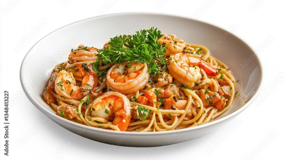 Delicious Shrimp Scampi with Garlic Butter Sauce on Pasta Dish Delicious Shrimp Scampi with Garlic Butter Sauce on Pasta Dish