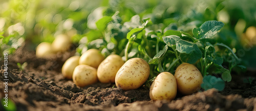 Freshly Harvested Potatoes in a Lush Green Field