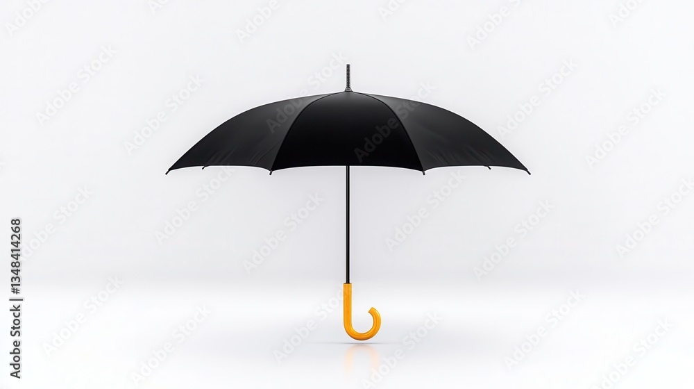 Black Umbrella with Yellow Hook in Minimalist Studio Setting Under Soft Light Black Umbrella with Yellow Hook in Minimalist Studio Setting Under Soft Light