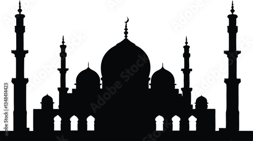 mosque silhouette vector, black silhouette mosque vector illustration 