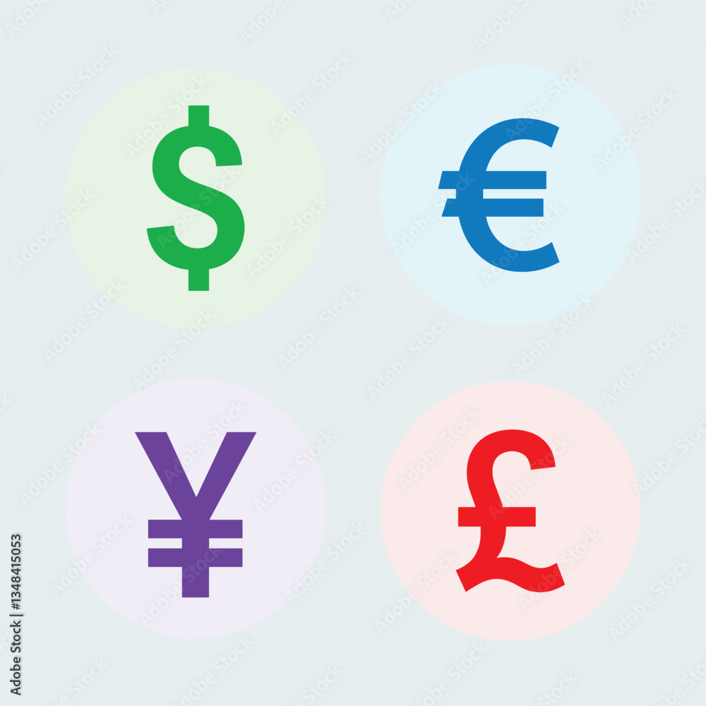 Global Currencies: A colorful display of the Dollar, Euro, Yen, and Pound symbols, representing international finance and trade. Global Currencies: A colorful display of the Dollar, Euro, Yen, and Pound symbols, representing international finance and trade.