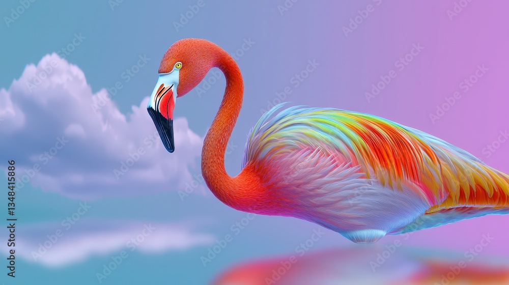 Fototapeta premium Majestic Rainbow Flamingo Pastel Background Artistic Bird