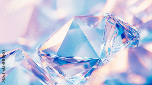 Dreamy Crystal Refractions in Pastel Tones. abstract blue glass background with reflection
