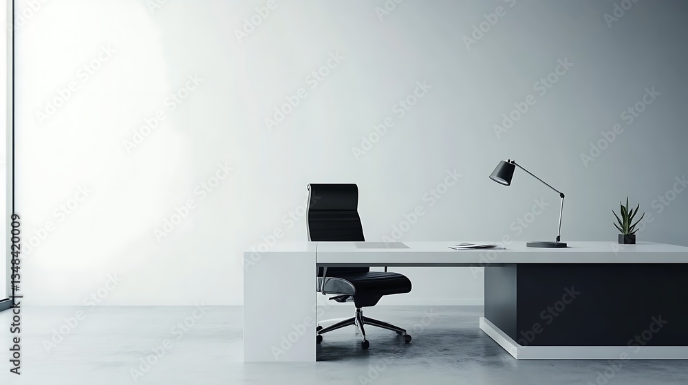 Fototapeta premium Empty modern office desk, minimalist interior, empty workspace, for presentation, promotional image