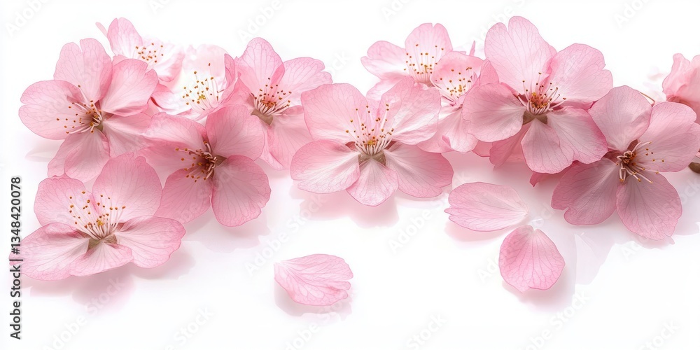 Cherry Blossom Petals Pink Spring White Background Set Cherry Blossom Petals Pink Spring White Background Set