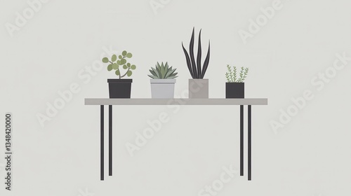 Modern Minimalist Plant Arrangement: Simple Home Decor with Succulents and Herbs - Stylish and Elegant Indoor Greenery for Small Spaces