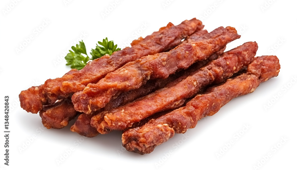 Fried pork - Dry pork sticks on white background Fried pork - Dry pork sticks on white background
