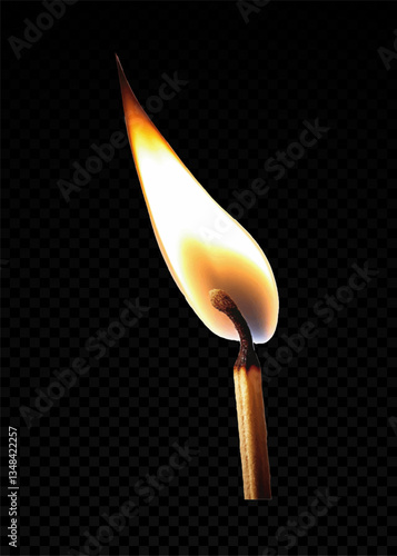 Fire flame effect, bonfire, realistic silhouette of match or torch flame. Lights and flames design on transparent background vector, png.	
