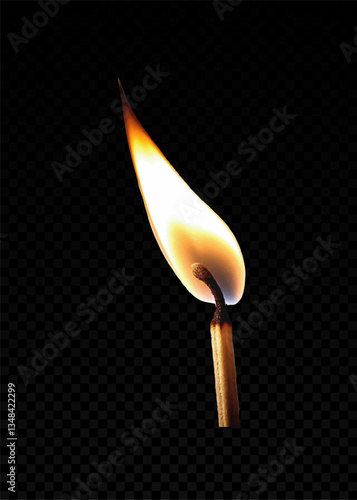 Fire flame effect, bonfire, realistic silhouette of match or torch flame. Lights and flames design on transparent background vector, png.	
