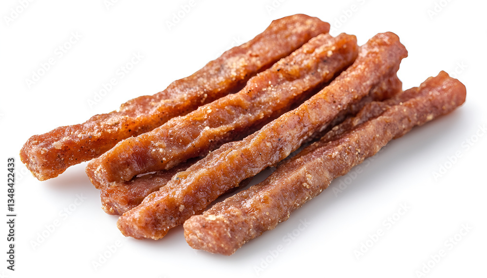 Fried pork - Dry pork sticks on white background Fried pork - Dry pork sticks on white background