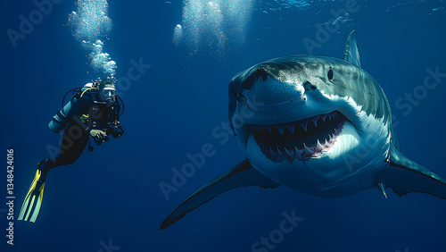 Scuba Diver Encounters Great White Shark