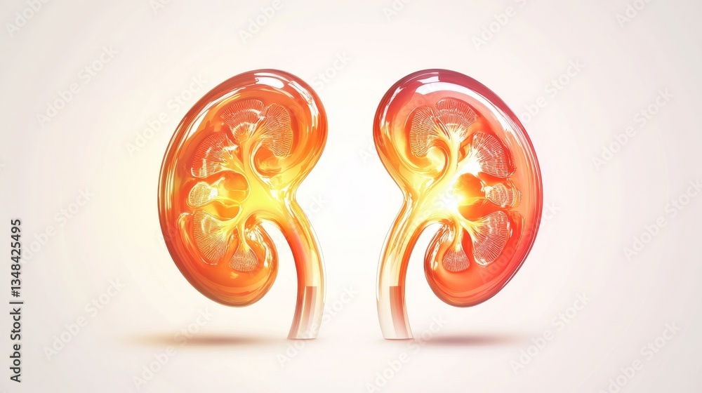 Obraz premium Human organ. Medical anatomy. Medical science. Human kidneys anatomy structure. Kidney disease. Kidney anatomy cross section. Futuristic Medical Hologram. 