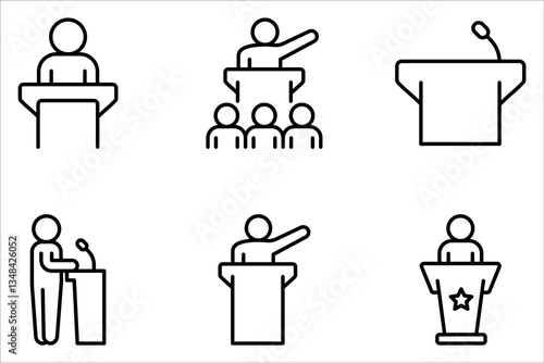 podium speech icon set. conference sign. trinune icon.  Mass media concept on white background