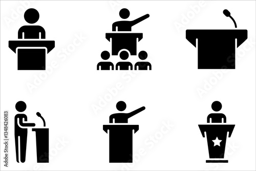 podium speech icon set. conference sign. trinune icon.  Mass media concept on white background